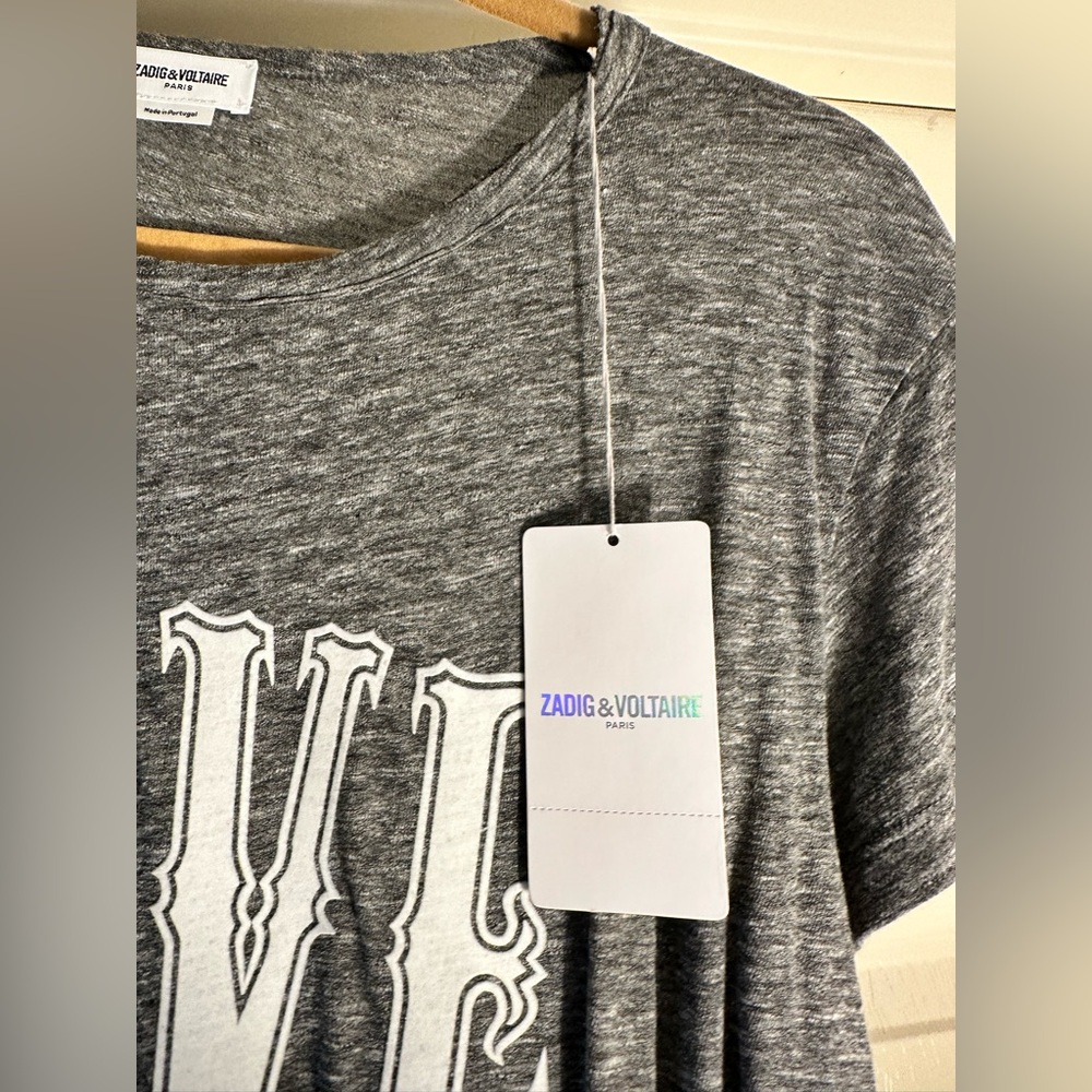ZADIG & VOLTAIRE NWT WALK CHINE LOVE TEE GRAY - Picture 5 of 8
